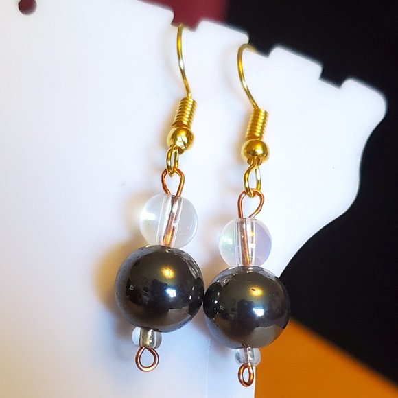Gold Tone Hook Glass Bead Dangle Earrings Artisan
